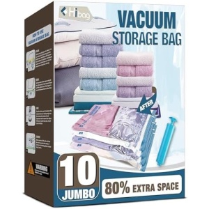 HIBAG Vacuum Storage Bags, 10 Jumbo Space Saver Vacuum Seal Bags