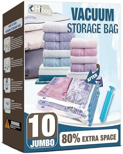HIBAG Vacuum Storage Bags, 10 Jumbo Space Saver Vacuum Seal Bags