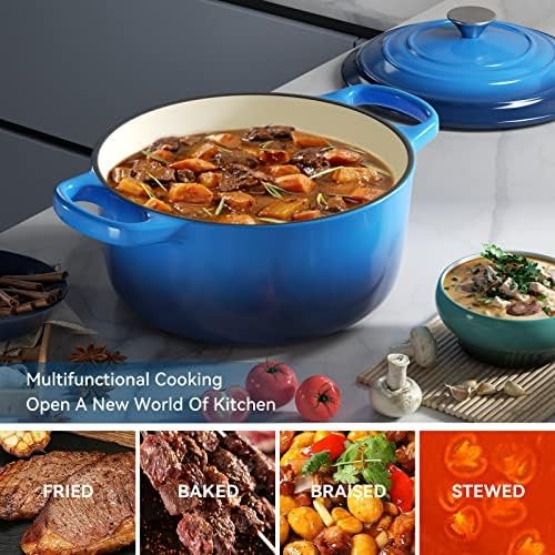 Miereirl 6 QT Enameled Dutch Oven Pot with Lid, Cast Iron Dutch Oven with Dual - Image 6