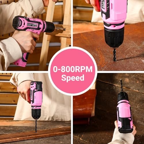 Cordless Drill:DEKOPRO 12V Power Drill Set with Pink 800RPM Electric Drills - Image 4