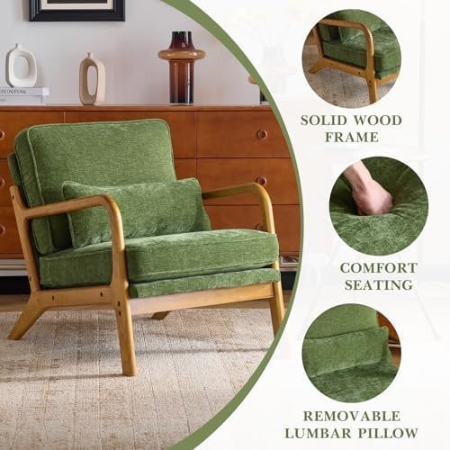 Karl home Mid Century Modern Accent Chair with Lumbar Pillow & Oak Arms - Image 4