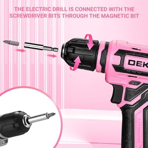 Cordless Drill:DEKOPRO 12V Power Drill Set with Pink 800RPM Electric Drills - Image 5