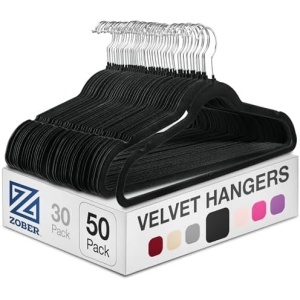 Zober Velvet Hangers 50 Pack - Heavy Duty Black Hangers