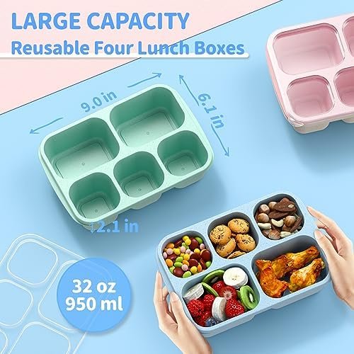 Bento Box Adult Lunch Box - 4 Pack, 5 - Compartment Meal Prep Container - Image 2