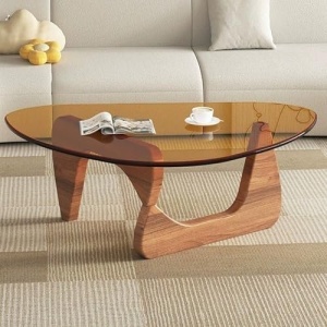 EASYSOUL Modern Glass Coffee Table, 32.68" D x 22.44" W x 15.75" H, Abstract