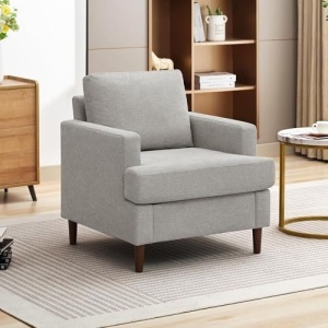 Mid-Century Accent Chair,Modern Linen Fabric Armchair for Living Room