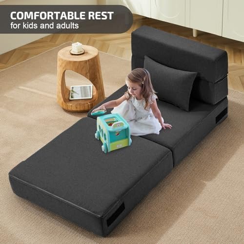 Folding Sofa Bed with Pillow- Convertible Chair Floor Couch & Sleeping Mattress - Image 3