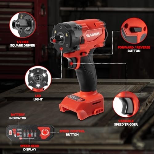 Cordless Impact Wrench 1/2 inch for Milwaukee 18v Battery, 200ft-lbs High Torque - Image 7