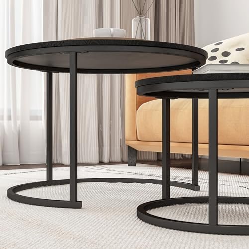 HOJINLINERO Round Coffee Table Set of 2 End Tables for Living Room,Black Coffee - Image 6