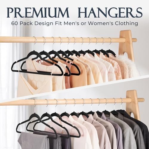 HOUSE DAY Black Velvet Hangers 60 Pack, Non Slip Clothes Felt Hanger Heavy Duty - Image 8