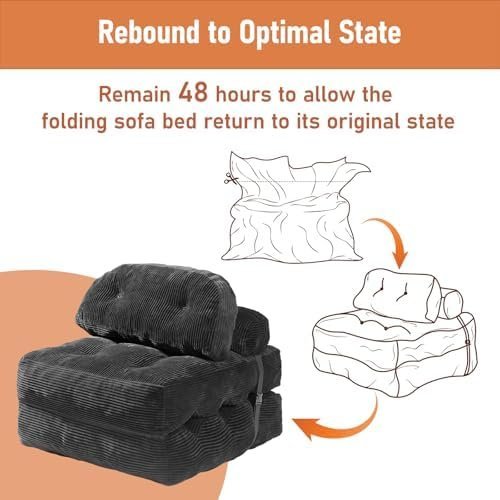 Folding Sofa Bed, Convertible Sleeper Chair with Back Support and Pillow - Image 9