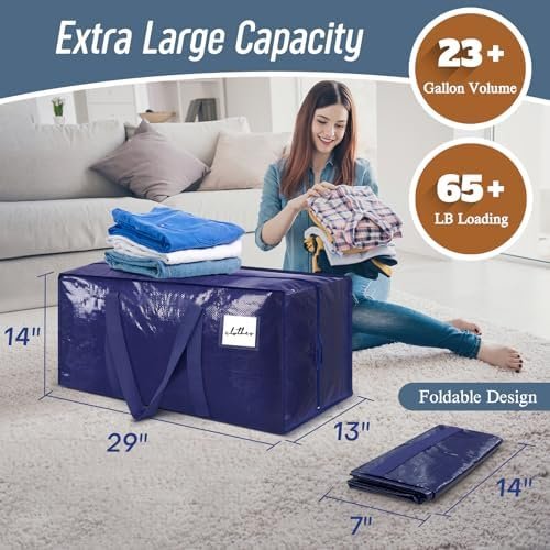 6 Pack Extra Heavy Duty Large Moving Bags with Strong Zipper & Comfortable - Image 3