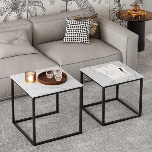 Garden 4 you Coffee Table Set of 2, Modern Faux Marble Nesting Table, Metal - Image 6