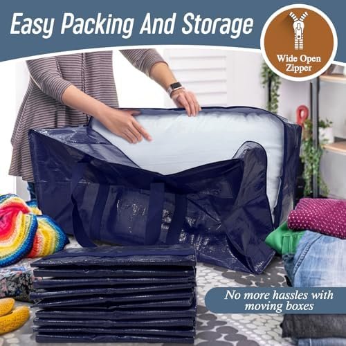6 Pack Extra Heavy Duty Large Moving Bags with Strong Zipper & Comfortable - Image 5