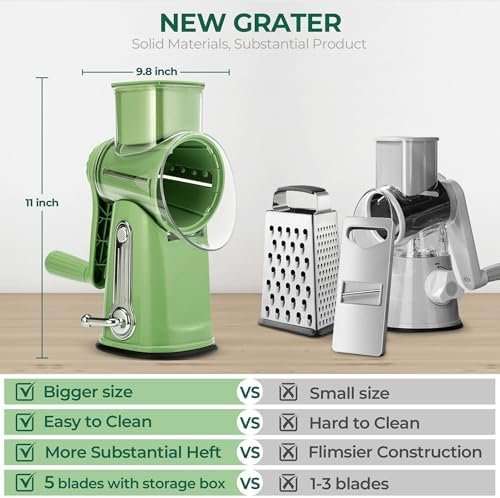 SUSTEAS Rotary Cheese Grater with Handle - Vegetable Shredder - Image 2