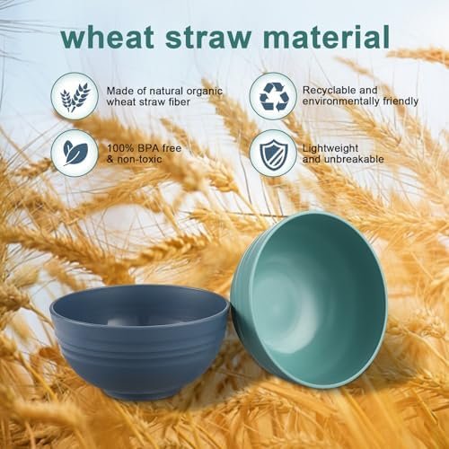12 Pcs Unbreakable Cereal Bowls Set, 26 Oz Wheat Straw Bowls Set, Microwave - Image 4