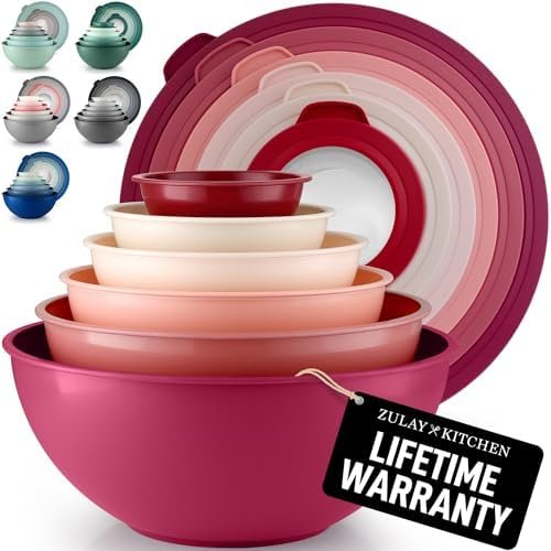 Zulay Kitchen 12 Piece Plastic Mixing Bowls with Leak-Proof Lids Set