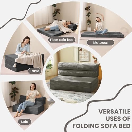Folding Sofa Bed, Convertible Sleeper Chair with Pilow Foldable Matress - Image 5