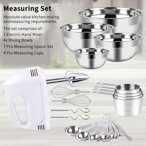 Hand Mixer Electric Mixing Bowls Set, 5 Speeds Handheld Mixer - Image 4
