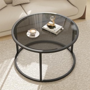 Glass Coffee Table Modern Center Table,Minimalist Round Coffee Tea