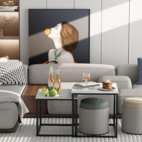 Garden 4 you Coffee Table Set of 2, Modern Faux Marble Nesting Table, Metal - Image 5