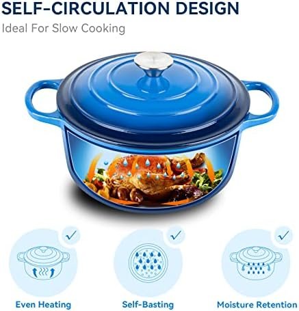 Miereirl 6 QT Enameled Dutch Oven Pot with Lid, Cast Iron Dutch Oven with Dual - Image 2