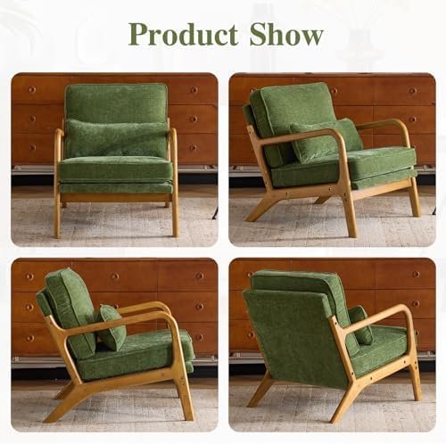 Karl home Mid Century Modern Accent Chair with Lumbar Pillow & Oak Arms - Image 6