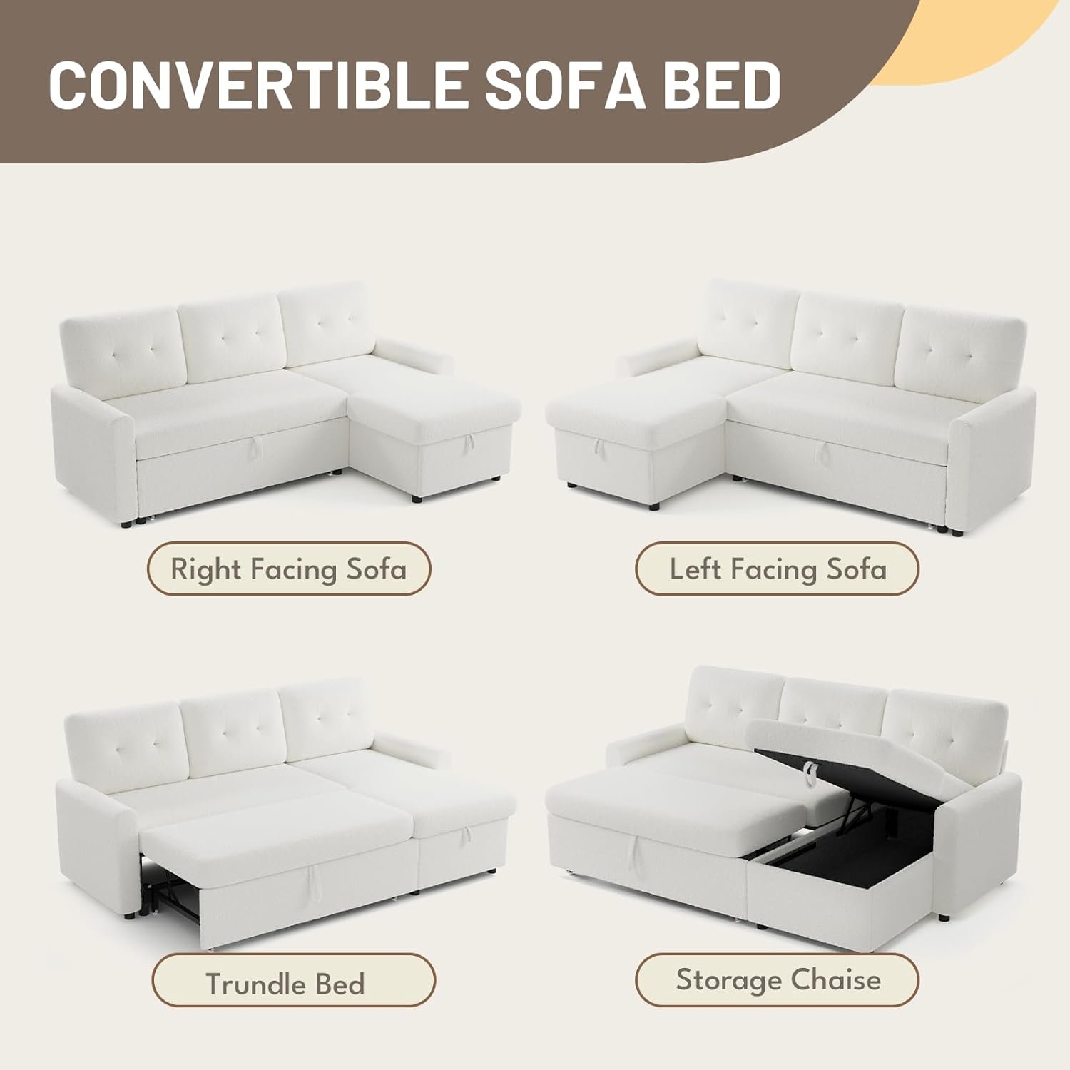 IULULU Sleeper Sofa, L Shaped Boucle Sectional Couch - Image 4