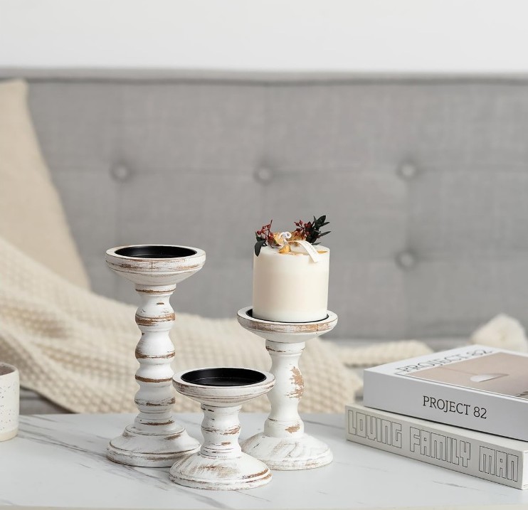 ROMADEDI Wood Candle Holders for Pillar Candles - Set of 3 Tall Farmhouse Wooden Candlestick Holder - Image 2