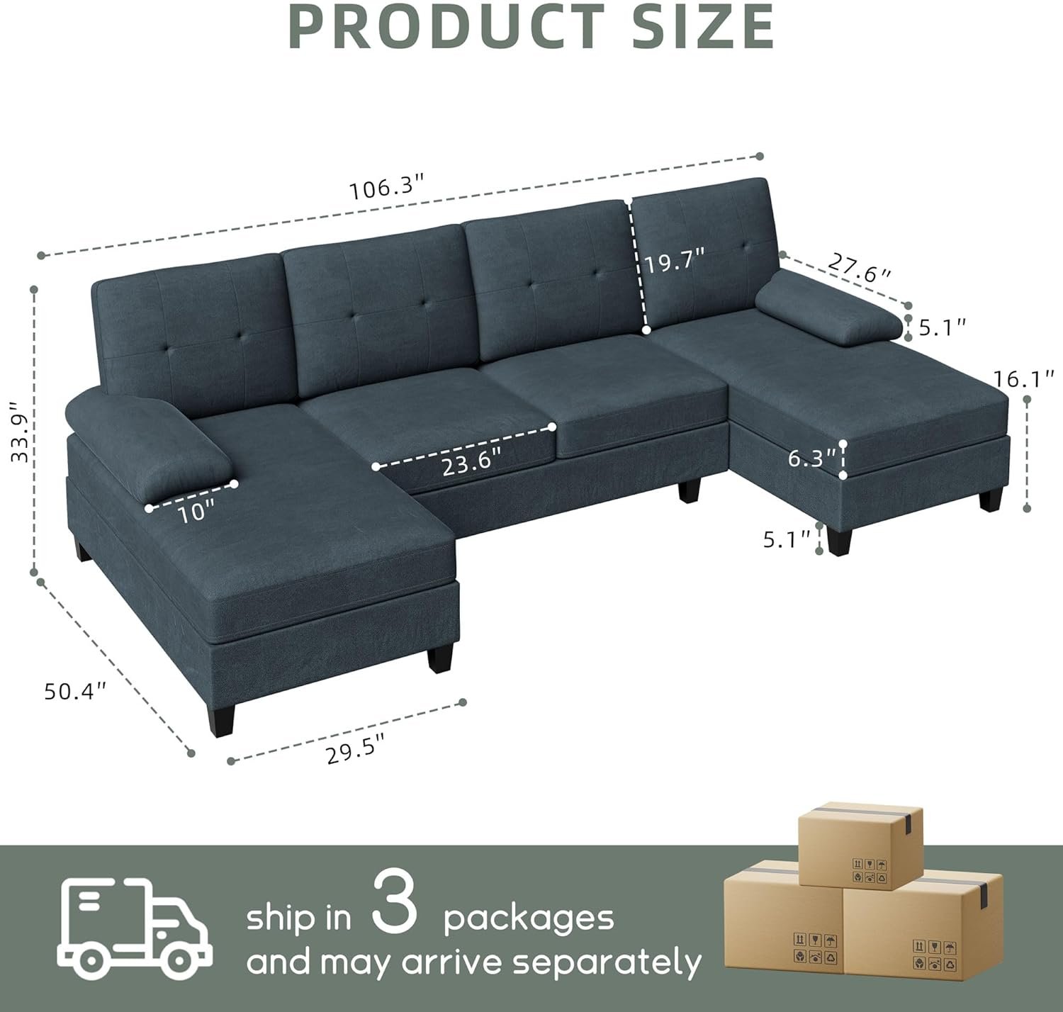 Shintenchi Sectional Couches for Living Room, 4 Seat Sofa Set - Image 2
