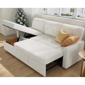 IULULU Sleeper Sofa, L Shaped Boucle Sectional Couch