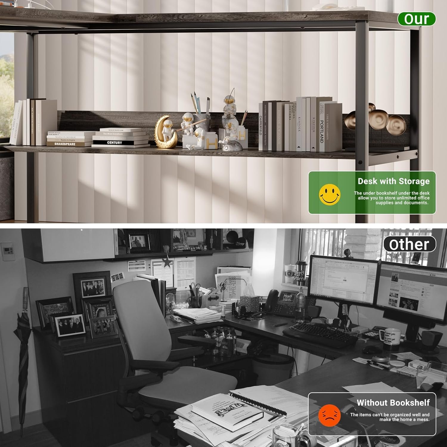 Unikito Reversible L Shaped Desk with Magic Power Outlets and USB Charging - Image 5