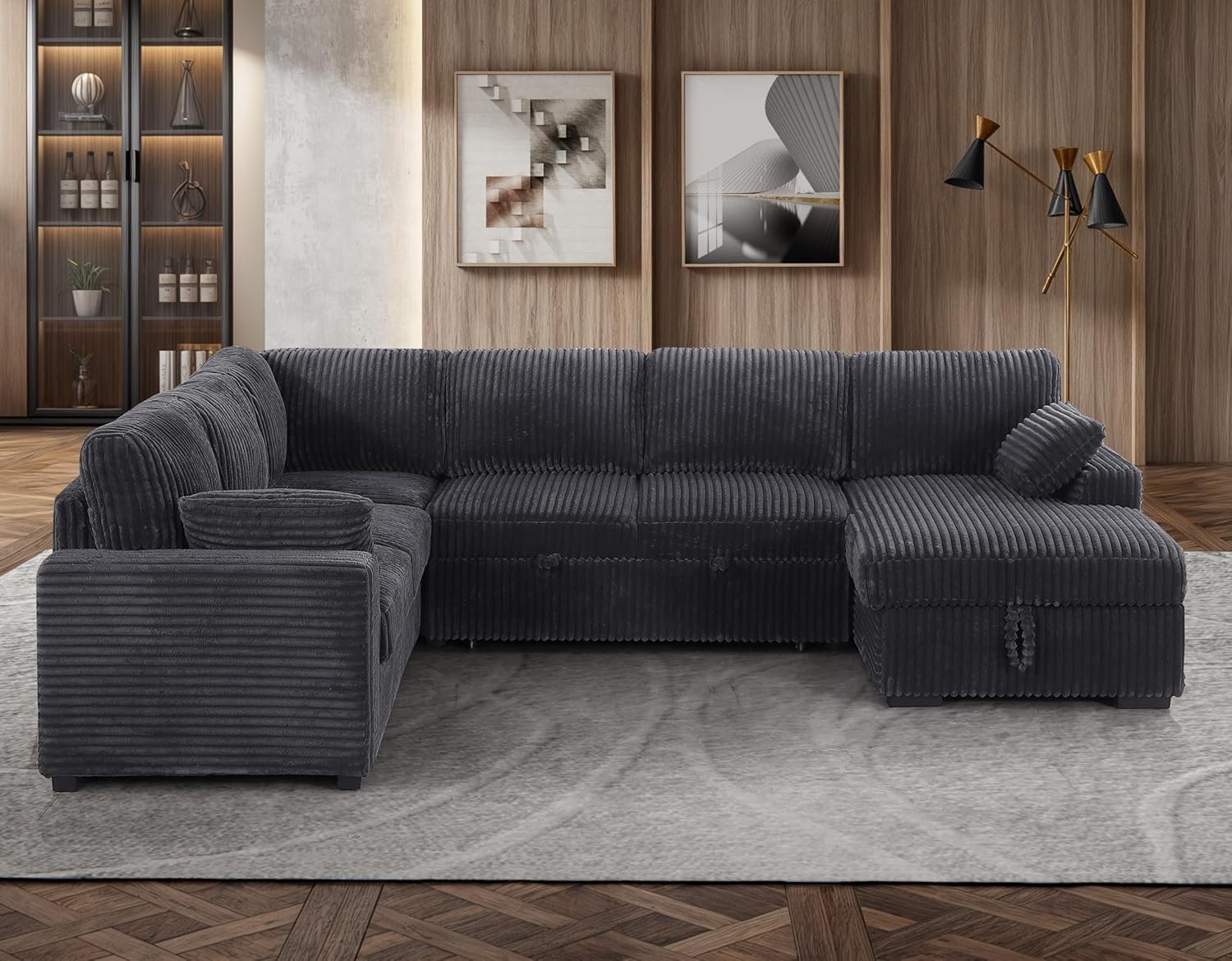 Oversized U Shaped Sleeper Sectional Sofa Pull Out Couch Bed - Image 3