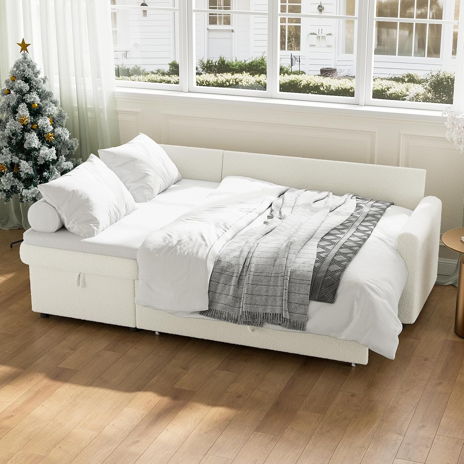 IULULU Sleeper Sofa, L Shaped Boucle Sectional Couch - Image 7