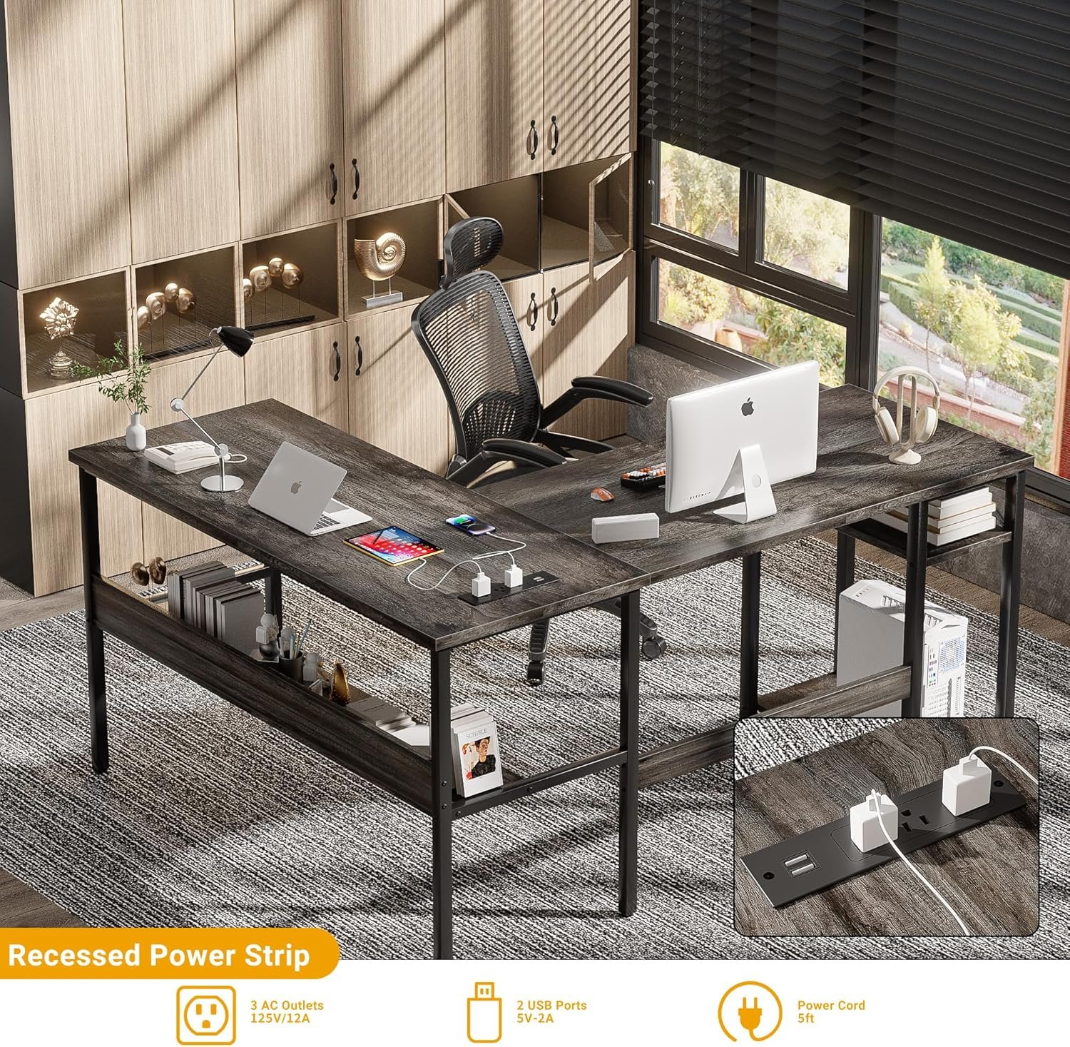 Unikito Reversible L Shaped Desk with Magic Power Outlets and USB Charging - Image 4