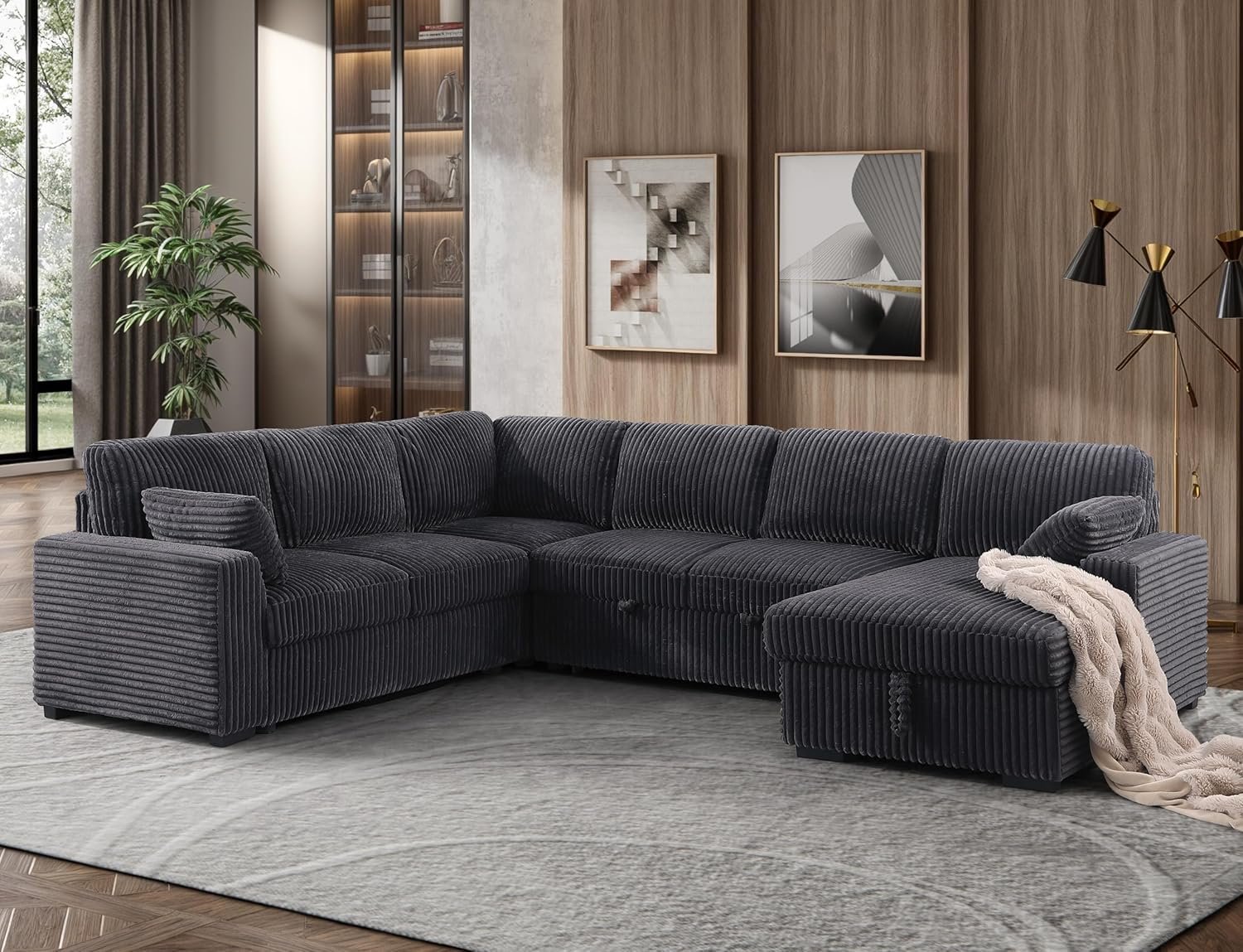 Oversized U Shaped Sleeper Sectional Sofa Pull Out Couch Bed - Image 4