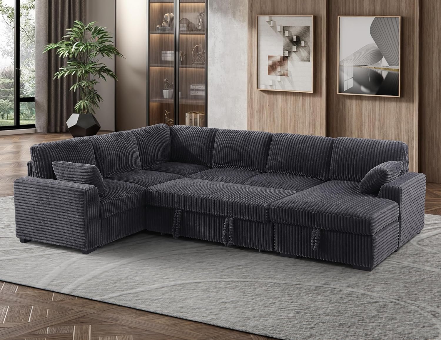 Oversized U Shaped Sleeper Sectional Sofa Pull Out Couch Bed - Image 5