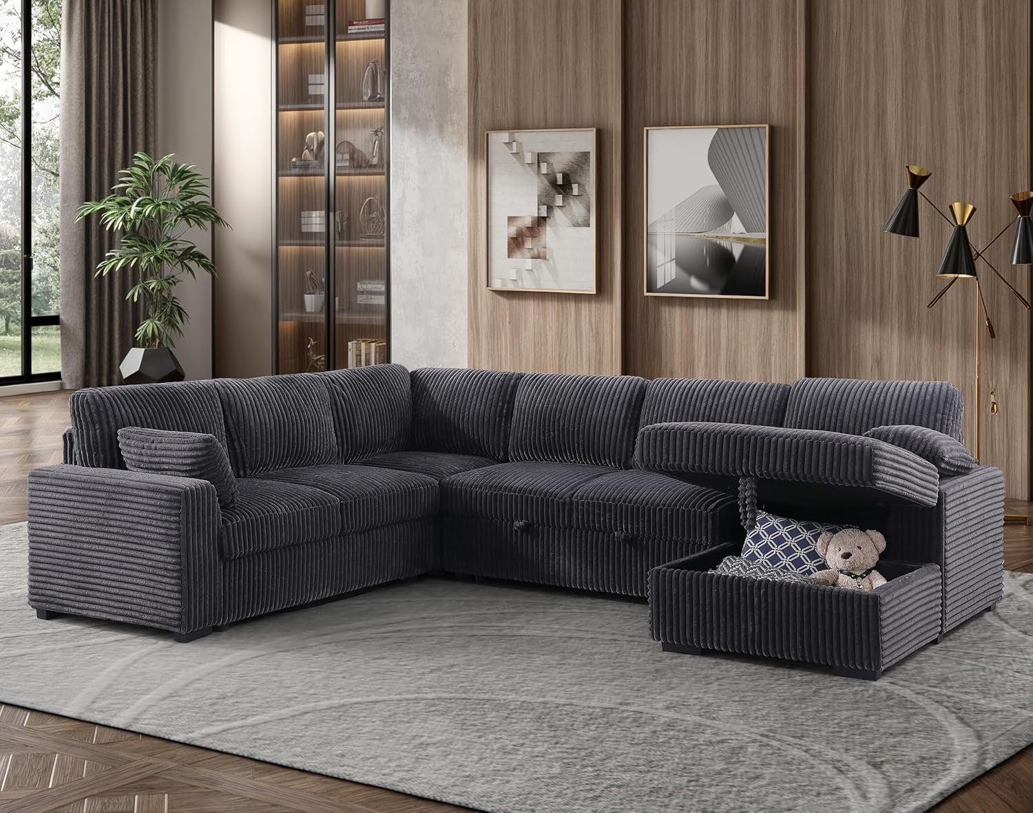 Oversized U Shaped Sleeper Sectional Sofa Pull Out Couch Bed