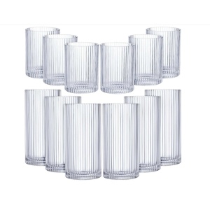 ZHEHAO 12 Pcs Ribbed Drinking Glasses Set