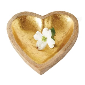 CREATIVE CO-OP Mango Wood Heart Tray with Gold Leaf Interior