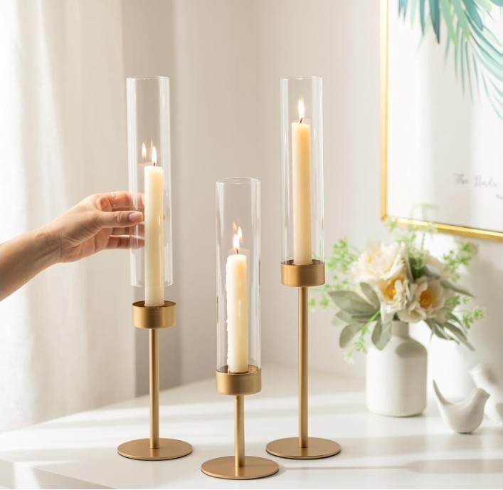 ROMADEDI Glass Hurricane Candlestick Holders Gold - Romadedi Set of 6 Taper Candle Holder - Image 3