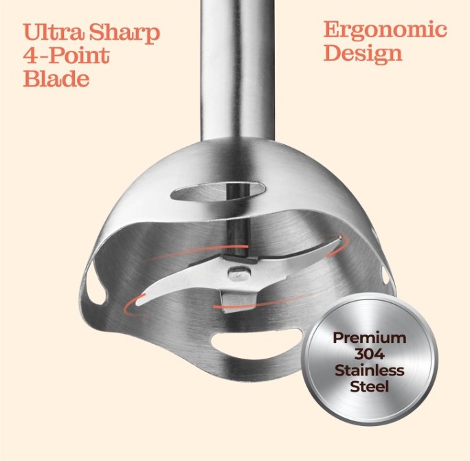 PEACH STREET Powerful Immersion Blender, 500 Watt with Turbo Mode - Image 6