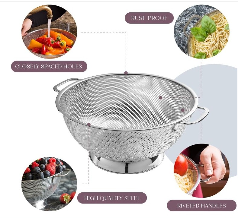 BELLEMAIN Colander for Kitchen – 5 Qt Stainless Steel Strainer with Handle - Image 4