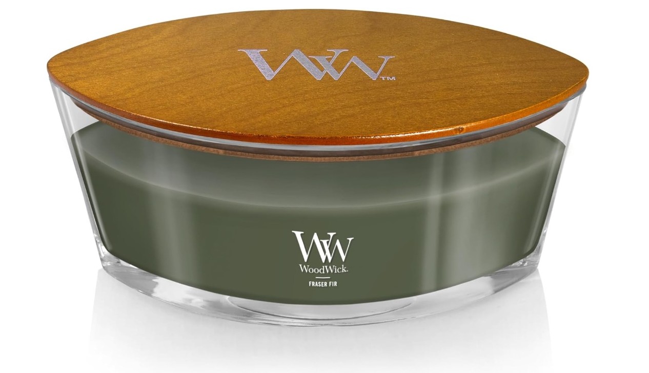WOODWICK Fraser Fir Holiday Candle, 16 oz Ellipse Candle with Crackling Wick