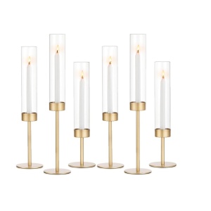 ROMADEDI Glass Hurricane Candlestick Holders Gold - Romadedi Set of 6 Taper Candle Holder