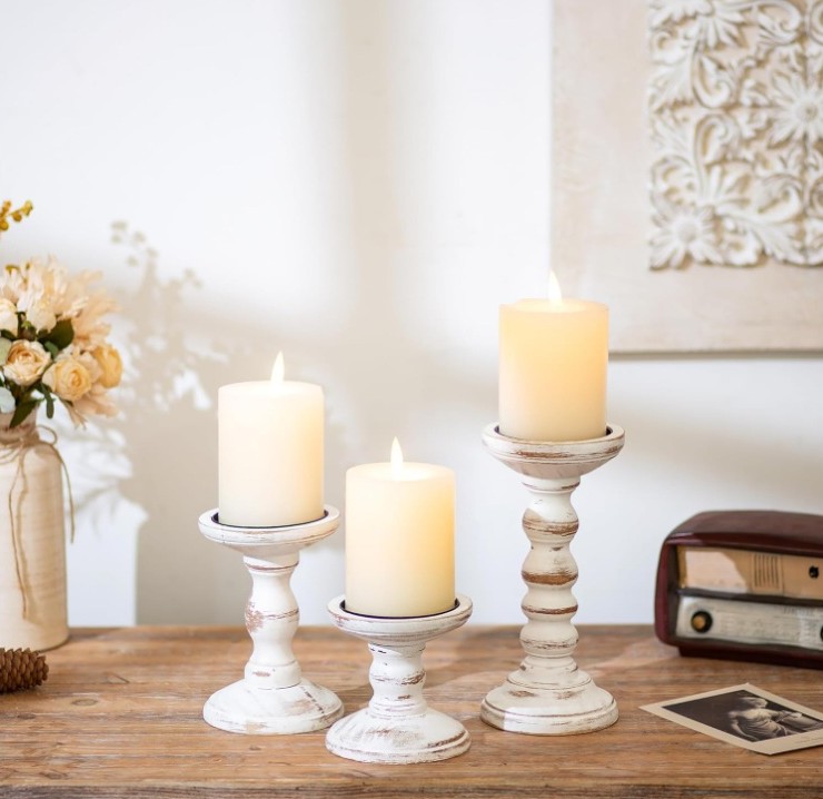 ROMADEDI Wood Candle Holders for Pillar Candles - Set of 3 Tall Farmhouse Wooden Candlestick Holder - Image 3