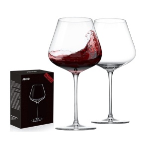 JBHO Hand Blown Italian Style Crystal Burgundy Wine Glasses