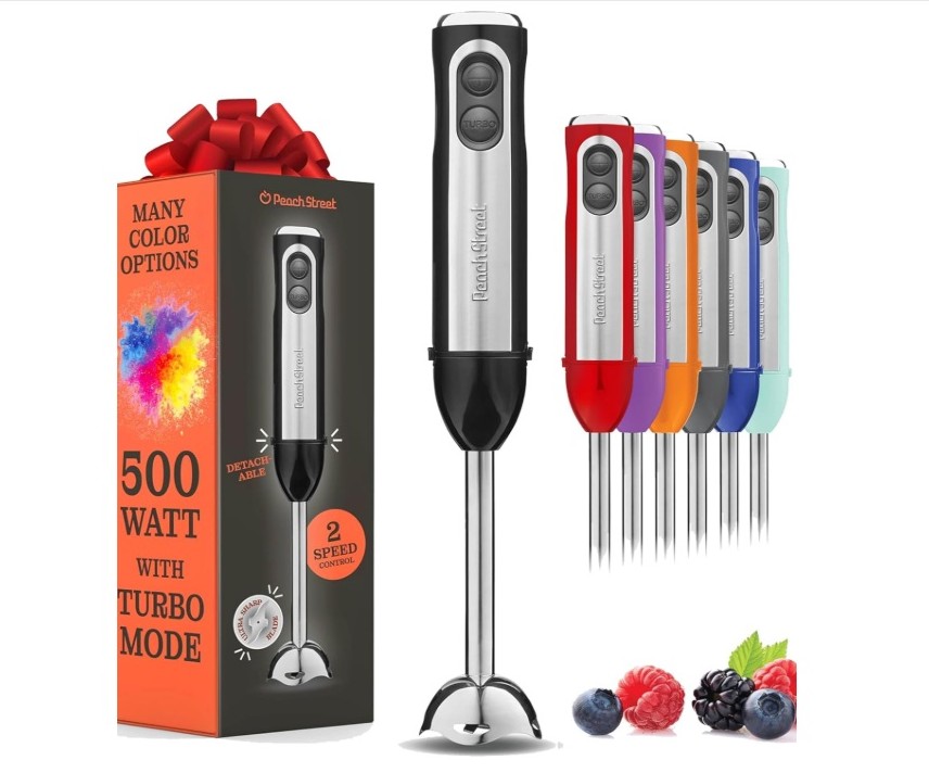 PEACH STREET Powerful Immersion Blender, 500 Watt with Turbo Mode