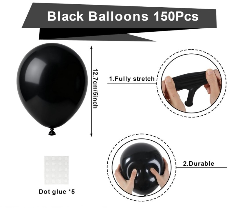 PATIMATE Black Balloons 150 Pack 5 Inch Matte Black Latex Balloons - Image 3