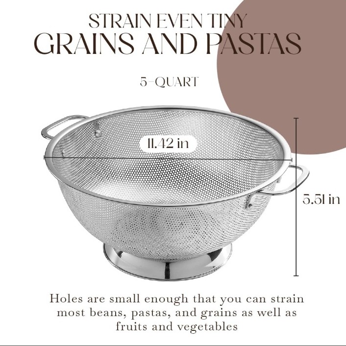BELLEMAIN Colander for Kitchen – 5 Qt Stainless Steel Strainer with Handle - Image 5